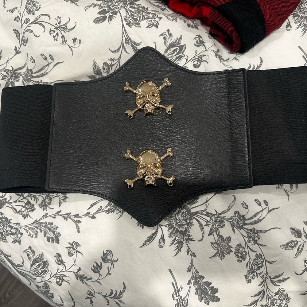 Black Belt with Gold Skull Accents